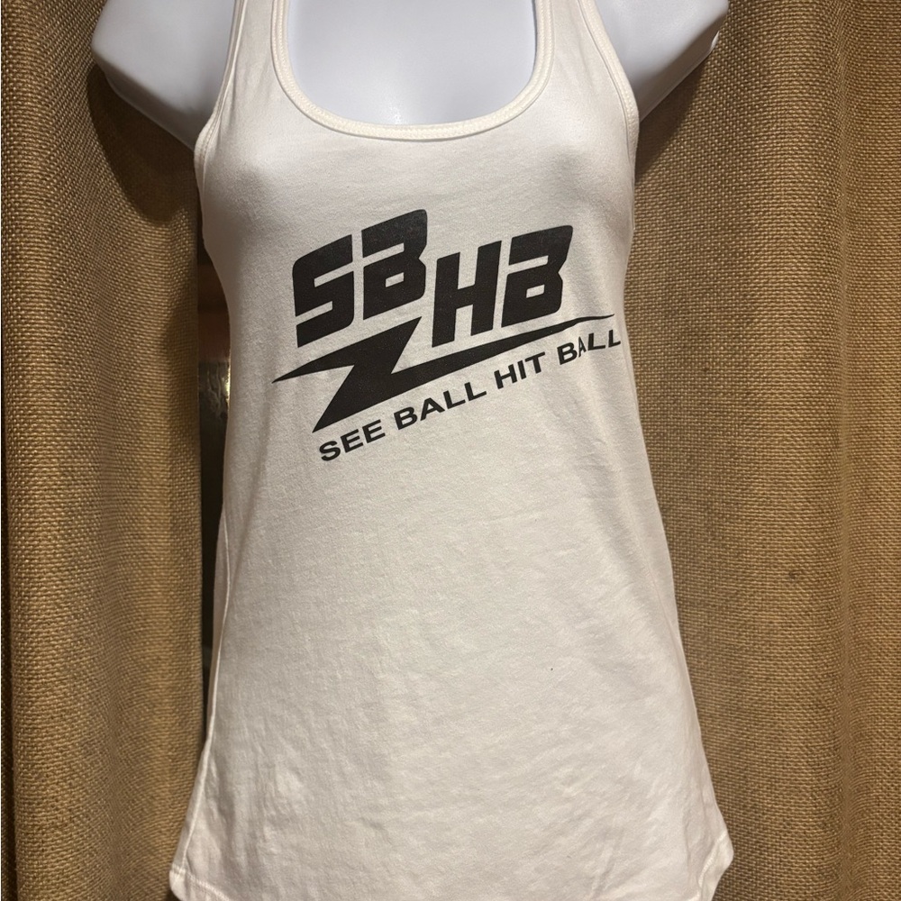 Fitted White Tank Top with Black Graphic Design